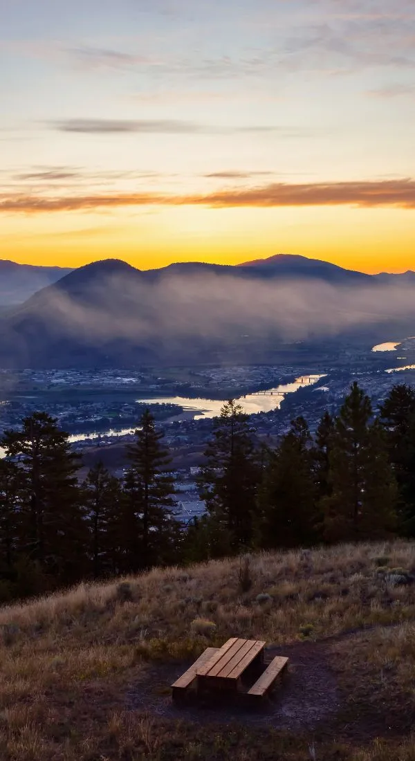 Sunrise at Kenna Cartwright nature park with a view of the Thompson River in Kamloops, B.C.